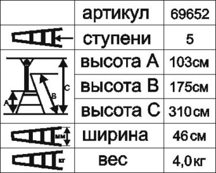 Стремянка &quot;Энкор&quot; 5 ступеней 103см 69652 купить в Надыме