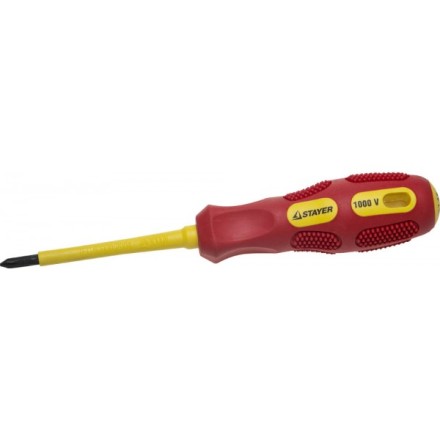 Отвертка STAYER &quot;PROFESSIONAL&quot; &quot;MAX-GRIP&quot; диэлектрическая, двухкомпонентная рукоятка, Cr-V, PH №1x80мм 25828-1-080 G купить в Надыме