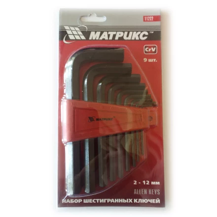 Набор ключей шестигранных имбусовых HEX, 2,0–12 мм, CrV, 9 шт., оксидированные  MATRIX 11222 купить в Надыме