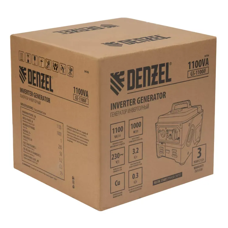 Генератор инверторный DENZEL GS-1100iF 94706, 1,1 кВт, 230 В, ручной старт купить в Надыме