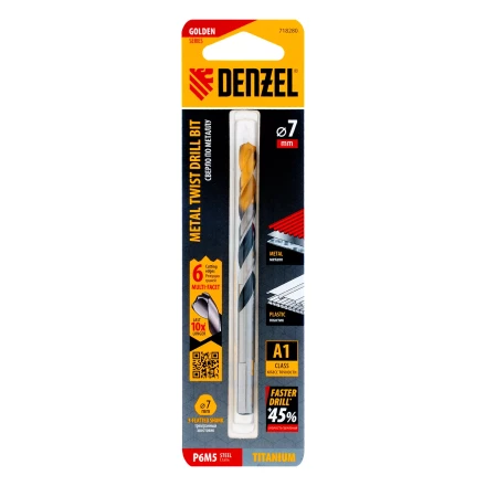 Сверло спиральное по металлу Denzel 7,0 x 109мм, Р6М5, Golden Tip, многогранная заточка 718280 купить в Надыме