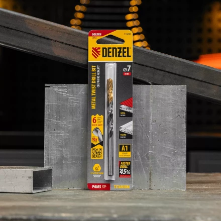 Сверло спиральное по металлу Denzel 7,0 x 109мм, Р6М5, Golden Tip, многогранная заточка 718280 купить в Надыме