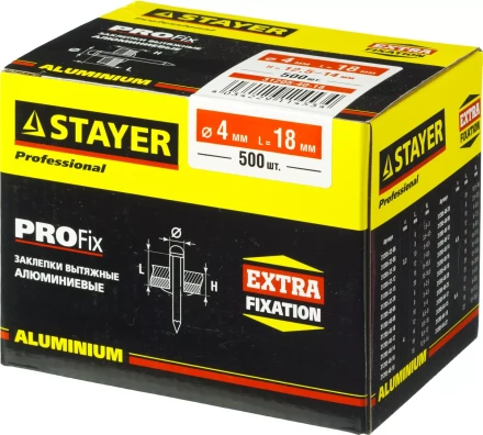 Заклепки PROFIX алюминиевые, 4,0х18мм, 500шт, STAYER Professional 31205-40-18 31205-40-18 купить в Надыме