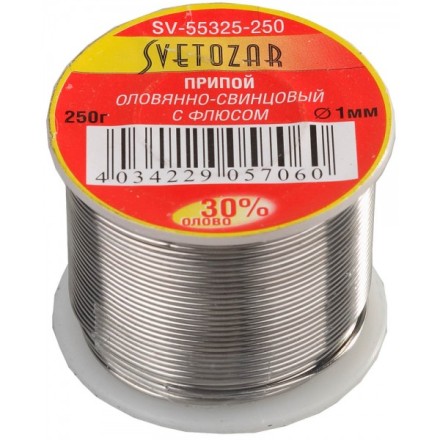 Припой СВЕТОЗАР оловянно-свинцовый, 30% Sn / 70% Pb, 250гр SV-55325-250 купить в Надыме