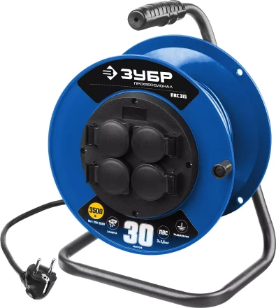 Удлинитель на катушке "ПВС 315", 30 м, 3500 Вт, 4 гнезда, IP44, ПВС 3х1,5 кв мм, ЗУБР 55081-30 купить в Надыме