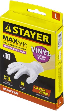 Перчатки STAYER &quot;MASTER&quot; виниловые экстратонкие, L, 10шт 11208-L купить в Надыме