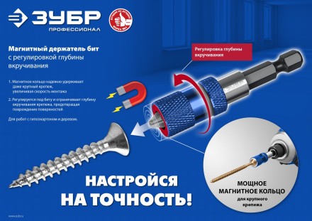 ЗУБР адаптер с регулировкой глубины вкручивания для ГКЛ, Профессионал (26757) купить в Надыме