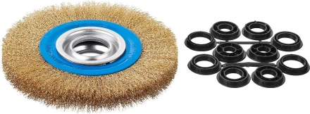 ЗУБР "ПРОФЕССИОНАЛ". Щетка дисковая для точильно-шлифовального станка, витая стальная латунирован проволока 0,3мм, 150х32мм 35186-150_z01 купить в Надыме