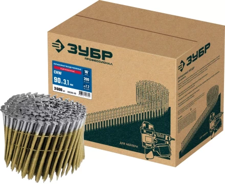 ЗУБР CNW 90 х 3.1 мм, барабанные гвозди рифленые оцинкованные, 3600 шт (305383-90) купить в Надыме
