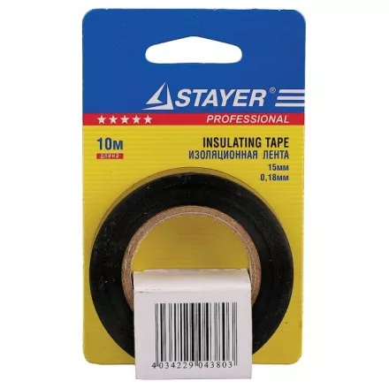 Изолента, STAYER Profi 12292-D-15-10, ПВХ, на карточке, 15мм х 10м х 0,18мм, черная 12292-D-15-10 купить в Надыме