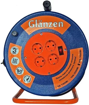 Удлинитель силовой на катушке GLANZEN 4 гн. КГ 3х1,5 ЕВ-50-009 купить в Надыме