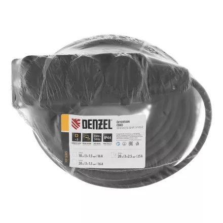 Удлинитель-шнур силовой Denzel Top Series , КГТТ, 20м, 3 розетки, 3 x 2,5 мм, 3 м 37423 купить в Надыме