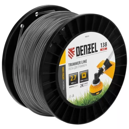 Леска для триммера двухкомпонентная квадрат, 2,7мм х 138м, на DIN катушке EXTRA CORD// Denzel 96819 купить в Надыме