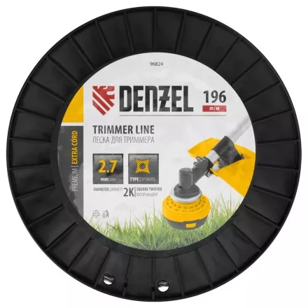 Леска для триммера двухкомпонентная витой квадрат, 2,7мм х 196м, на DIN катушке EXTRA CORD// Denzel 96824 купить в Надыме