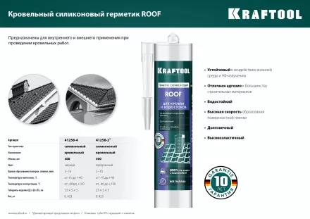 Герметик силиконовый кровельный KRAFTOOL, нейтральный 41258-2 купить в Надыме