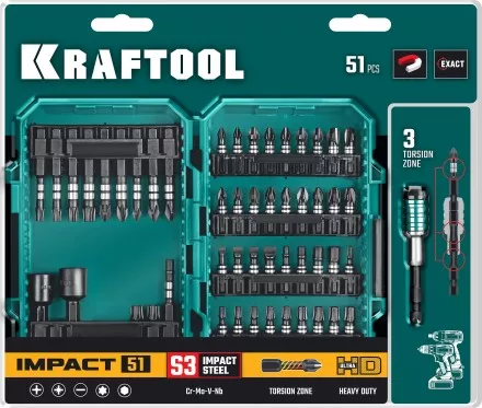Набор ударных торсионных бит KRAFTOOL Impact, Cr-Mo-V-Nb сталь 26066-H51 купить в Надыме