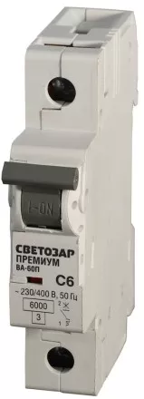 Выключатель автоматический СВЕТОЗАР &quot;ПРЕМИУМ&quot; 1-полюсный, 20 A, &quot;C&quot;, откл. сп. 6 кА, 230 / 400 В SV-49021-20-C купить в Надыме