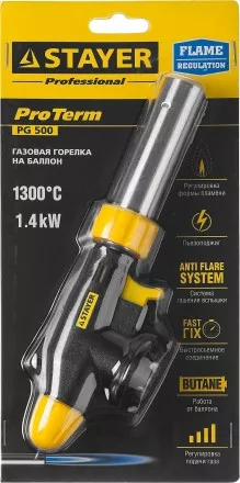Газовая горелка &quot;ProTerm&quot; на баллон, STAYER &quot;PROFESSIONAL&quot; 55580, с пьезоподжигом, регулировка пламени, цанговое соединение, 1300С 55580 купить в Надыме