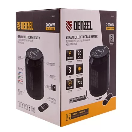 Тепловентилятор электрический керамический Denzel DTFC-2000, пульт, 3 режима, вентилятор, нагрев 1000/2000 Вт 96419 купить в Надыме