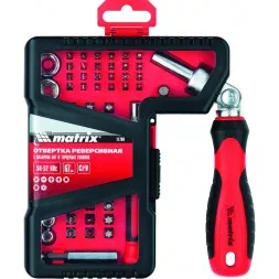 Отвертка реверсивная с набором бит и торцевых головок, 67 шт., CrV Matrix 11784