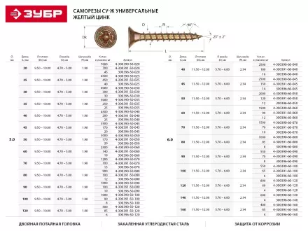 Шурупы ЗУБР &quot;МАСТЕР&quot; по дереву желтопассивированные, 6.0x70мм, 10шт 300396-60-070 купить в Надыме