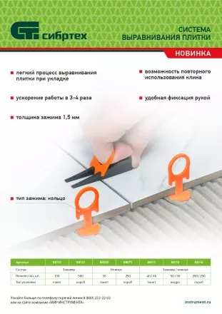 Комплект зажим и клин для системы выравнивания плитки СВП Кольцо, 40/40 шт. в пакете Сибртех 88111 купить в Надыме