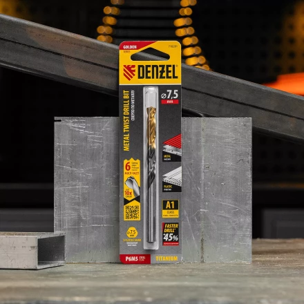Сверло спиральное по металлу Denzel 7,5 x 109мм, Р6М5, Golden Tip, многогранная заточка, 718281 купить в Надыме