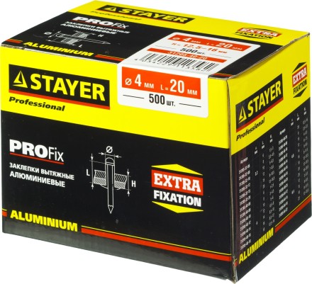 Заклепки PROFIX алюминиевые, 4,0х20мм, 500шт, STAYER Professional 31205-40-20 31205-40-20 купить в Надыме