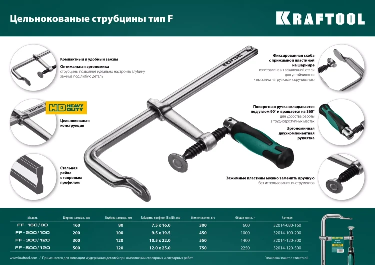 Струбцина KRAFTOOL FORGE тип F,цельнокованая 32014-120-300 купить в Надыме