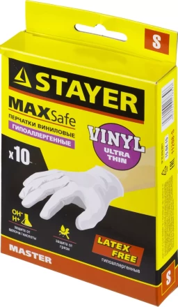 Перчатки STAYER "MASTER" виниловые экстратонкие, S, 10шт 11208-S купить в Надыме