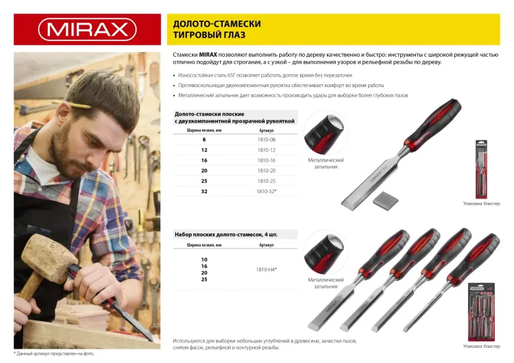 Стамеска MIRAX с двухкомпонентной прозрачной рукояткой, 25мм 1810-25 купить в Надыме