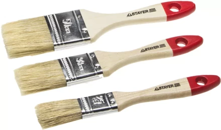 Набор STAYER "STANDARD" "UNIVERSAL": Кисти, светлая натуральная щетина, деревянная ручка, 3шт: 25, 38, 50мм 0161-H3_z01 купить в Надыме
