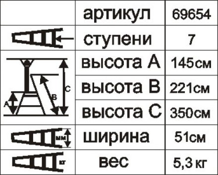 Стремянка &quot;Энкор&quot; 7 ступеней 145см 69654 купить в Надыме