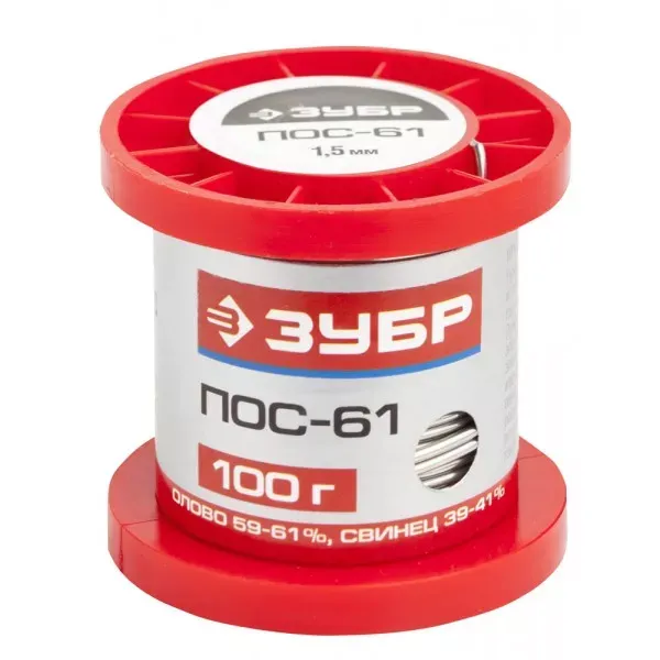 Припой ЗУБР, ПОС 61, проволока, 100г, 1,5мм 55450-100-15 купить в Надыме
