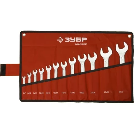 Набор ЗУБР "МАСТЕР": Ключ гаечный рожковый, Cr-V сталь, хромированный, 6-32мм, 12шт 27010-H12 купить в Надыме