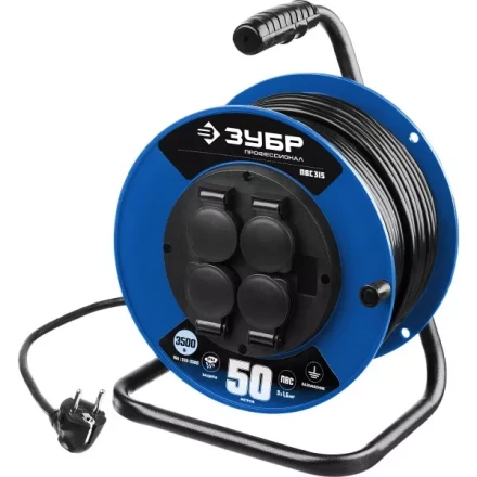 Удлинитель на катушке "ПВС 315", 50 м, 3500 Вт, 4 гнезда, IP44, ПВС 3х1,5 кв мм, ЗУБР 55081-50 купить в Надыме