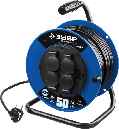 Удлинитель на катушке "ПВС 315", 50 м, 3500 Вт, 4 гнезда, IP44, ПВС 3х1,5 кв мм, ЗУБР 55081-50 купить в Надыме