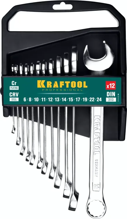 Наборы ключей комбинированных KRAFTOOL, Cr-V, DIN 3110, на пластиковой подвеске 27079-H12C купить в Надыме