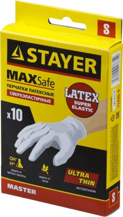 Перчатки STAYER &quot;MASTER&quot; латексные экстратонкие, S, 10шт 11206-S купить в Надыме