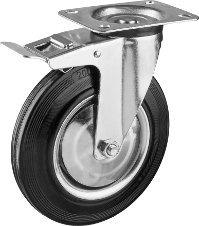 Колеса поворотные с тормозом из литой резины с металлическим диском серия ПРОФЕССИОНАЛ купить в Надыме