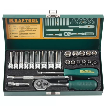 Набор торцовых головок KRAFTOOL "INDUSTRIE QUALITAT" (1/4") универсальный, Cr-V, металлический кейс, 24 предмета 27890-H24_z01 купить в Надыме