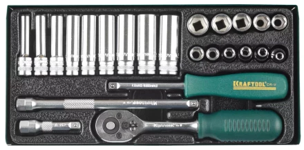 Набор торцовых головок KRAFTOOL "INDUSTRIE QUALITAT" (1/4") универсальный, Cr-V, металлический кейс, 24 предмета 27890-H24_z01 купить в Надыме