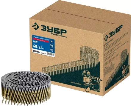 ЗУБР CNW 40 х 2.1 мм, барабанные гвозди рифленые оцинкованные, 12600 шт (305383-40) купить в Надыме