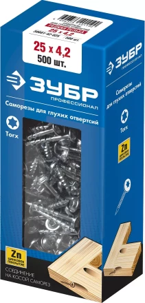 ЗУБР 25 х 4.2 мм, редкая резьба, ТХ20, цинк, 500 шт, саморез для глухих отверстий, Профессионал (30081-42-025) купить в Надыме