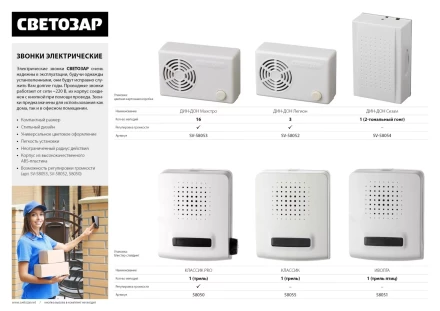 Звонок СВЕТОЗАР "ДИН-ДОН Маэстро" электрический 16 мелодий, с регулировкой звука, ~220В SV-58053 купить в Надыме