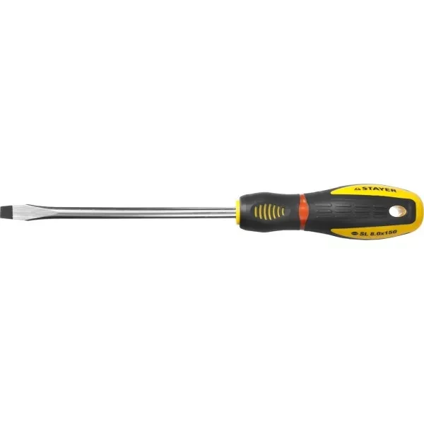 Отвертка STAYER "PROFI" "PROTech", двухкомп рукоятка, намагниченная, Cr-Mo, SL8,0x150мм 25131-08-15_z02 купить в Надыме