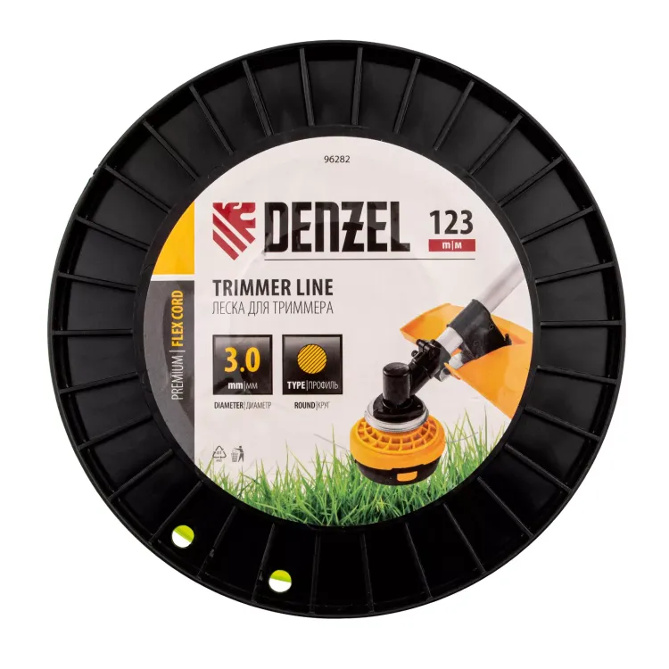 Леска для триммера круглая Denzel, 3,0мм х 123м, на DIN катушке FLEX CORD, 96282 купить в Надыме