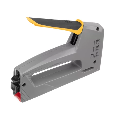 Степлер мебельный Denzel 40213, пластиковый корпус, тип 53, 6-14 мм, тип 300, 15 мм, тип 500, 15 мм купить в Надыме