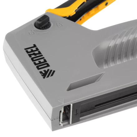 Степлер мебельный Denzel 40213, пластиковый корпус, тип 53, 6-14 мм, тип 300, 15 мм, тип 500, 15 мм купить в Надыме