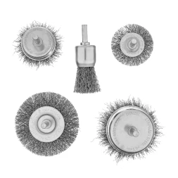 Набор щеток для дрели Denzel, 2 Плоские 50-75мм, 3 Чашки 25-50-75мм, шпилька, нерж.вит. проволока 74493